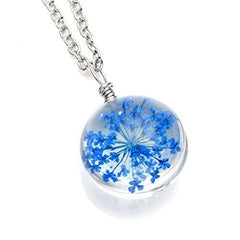 Crystal Pendant Necklace Real Flower Transparent Resin Handmade Mothers Day Gift