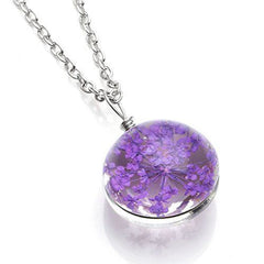 Crystal Pendant Necklace Real Flower Transparent Resin Handmade Mothers Day Gift