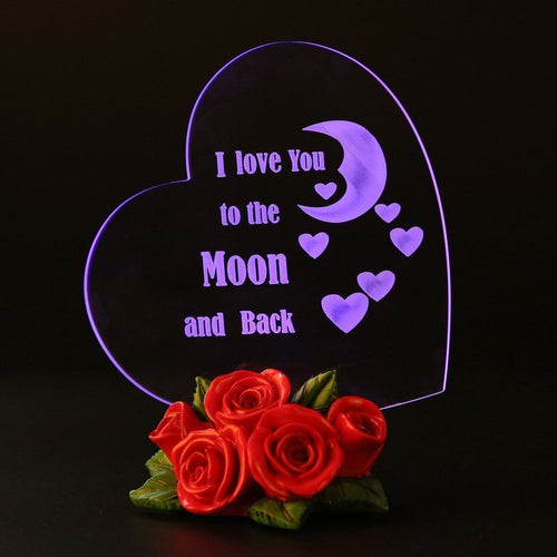 Glass Heart I Love You To The Moon and Back Mothers Day Gift For Her Colors LED