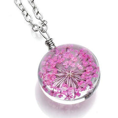 Crystal Pendant Necklace Real Flower Transparent Resin Handmade Mothers Day Gift