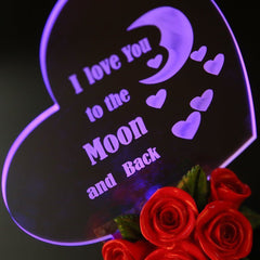 Glass Heart I Love You To The Moon and Back Mothers Day Gift For Her Colors LED