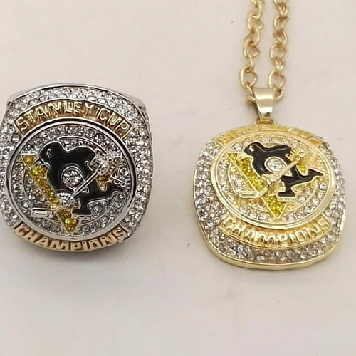 2016 Pittsburgh Penguins Hockey Stanley Cup Championship Combo Ring and Necklace