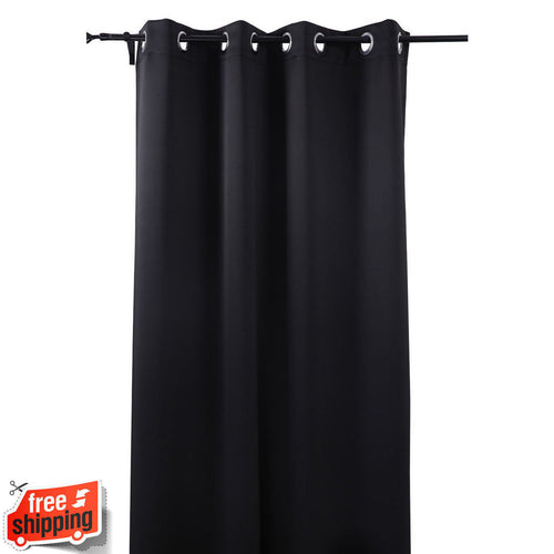 New Window Panel Curtain Blackout Thermal 52" x 63" Solid Machine Washable Black