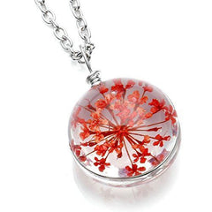Crystal Pendant Necklace Real Flower Transparent Resin Handmade Mothers Day Gift